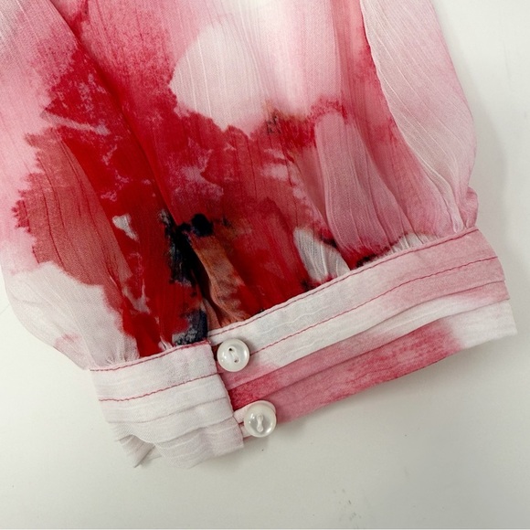 Jones New York Signature Petite Watercolor Blouse Size PL Sheer Red Pink Floral - Picture 10 of 13